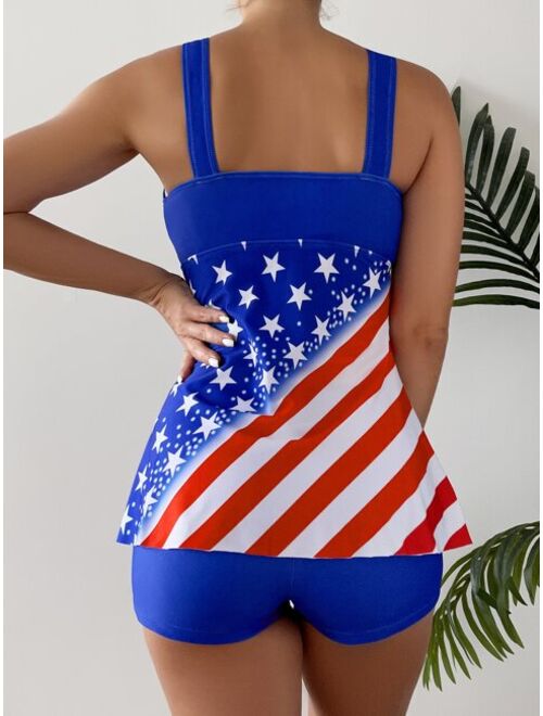 Shein Random American Flag Print Bikini Swimsuit