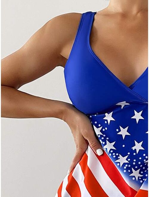 Shein Random American Flag Print Bikini Swimsuit