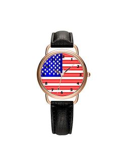 Aimshi Women's Watches Brand Luxury Fashion Ladies Watch White and Black Leather Band Gold Quartz Wristwatch Female Gifts Clock American Flag wristwatches