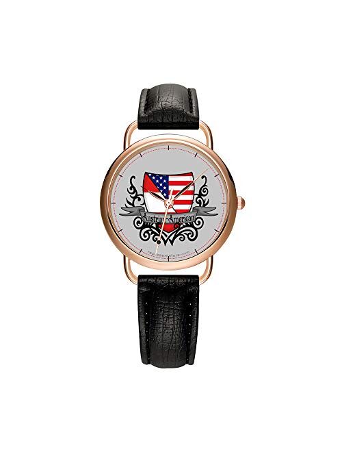 Aimshi Women's Watches Brand Luxury Fashion Ladies Watch White and Black Leather Band Gold Quartz Wristwatch Female Gifts Clock Austrian-American Shield Flag Wrist Watche
