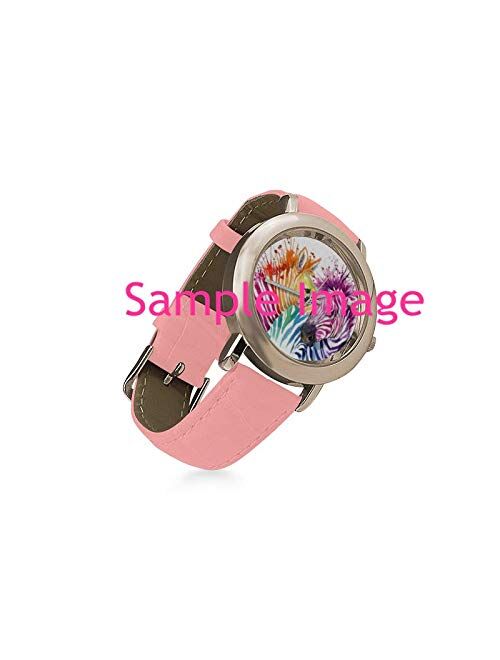 INTERESTPRINT Women's Casual Pink Leather Strap Watches Merry Christmas New Year Pattern with Snowflakes Deer Waterproof Wrist Watch