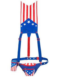 Patriotic USA Fanny Pack with American Flag Cape, Suspenders & Drink Holder