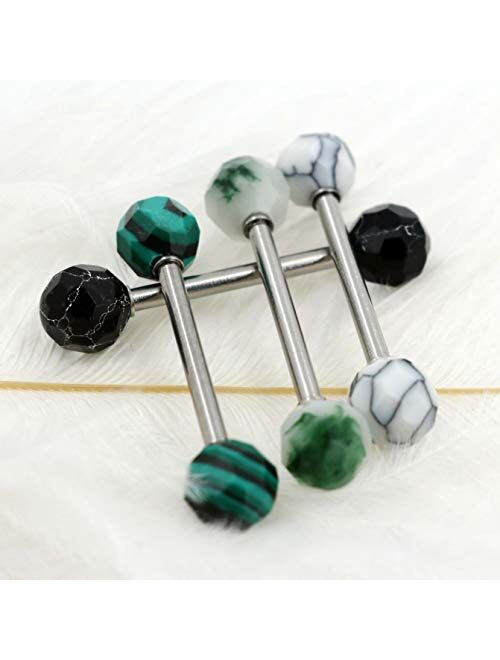 OUFER 4PCS 316L Stainless Steel Tongue Rings Barbell Faceted Stone Tongue Piercing Jewelry