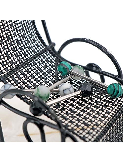 OUFER 4PCS 316L Stainless Steel Tongue Rings Barbell Faceted Stone Tongue Piercing Jewelry