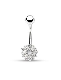 14G 316L Surgical Steel Clear CZ Flower Petal Navel Ring Belly Button Rings
