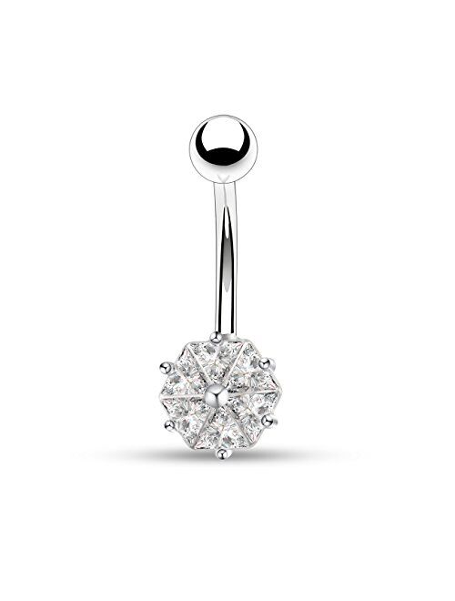 OUFER 14G 316L Surgical Steel Clear CZ Flower Petal Navel Ring Belly Button Rings