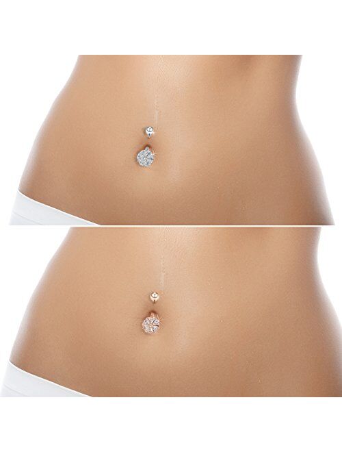 OUFER 14G 316L Surgical Steel Clear CZ Flower Petal Navel Ring Belly Button Rings