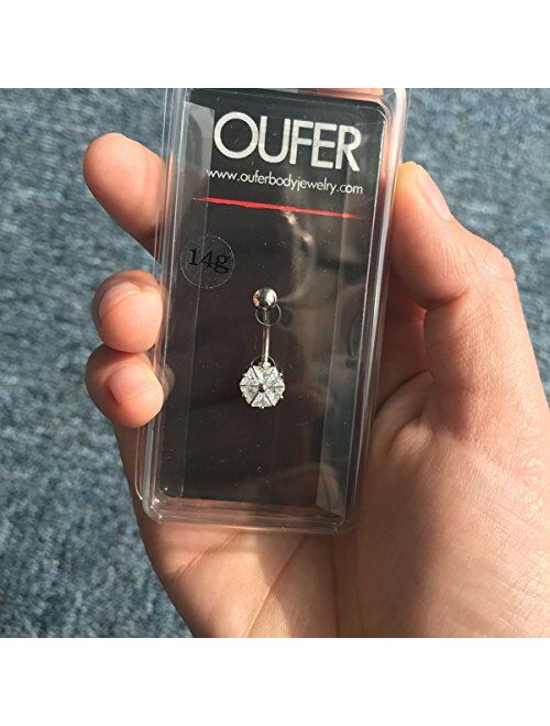 OUFER 14G 316L Surgical Steel Clear CZ Flower Petal Navel Ring Belly Button Rings