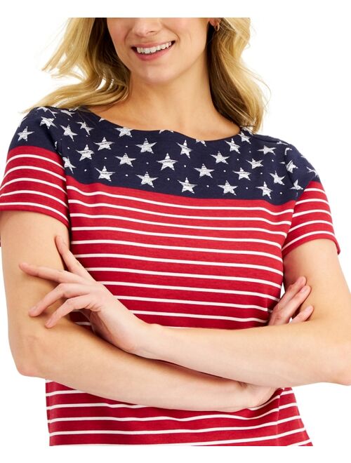 Karen Scott Women's Simple Flag Boatneck Top, Created for Macy's
