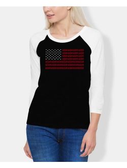 LA Pop Art Women's Raglan Word Art USA Flag T-shirt