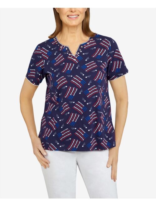 Alfred Dunner Plus Size American Dream Grand Ole Flag Print Top