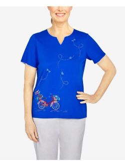 Plus Size American Dream Bike for Freedom Embroidery Knit Top