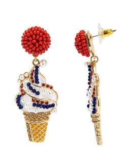 Celebrate Americana Together Gold Tone Soft Serve Ice Cream Cone Drop Earrings