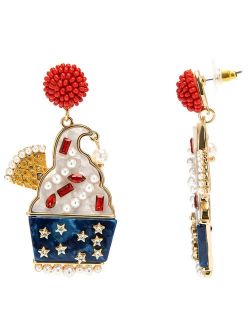Celebrate Americana Together Gold Tone Ice Cream Cup Americana Drop Earrings