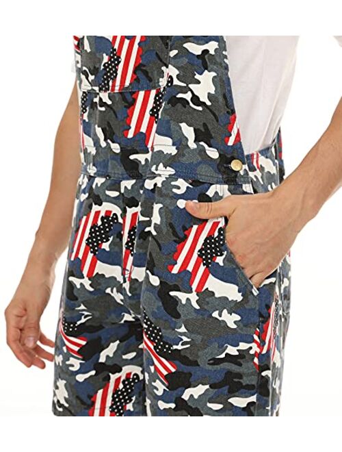 Zhangyan Denim Overalls with Printed American Flag Overalls with Bibs for Men and Women