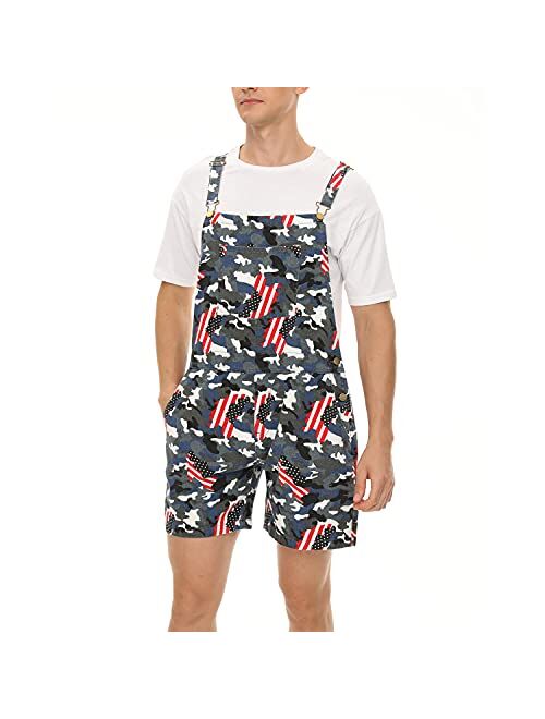 Zhangyan Denim Overalls with Printed American Flag Overalls with Bibs for Men and Women