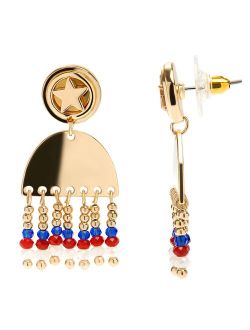 Celebrate Americana Together Gold Tone Star with Bead Fringe Drop Earrings