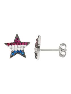 Sterling Silver Cubic Zirconia, Lab-Created Blue Spinel & Pink Sapphire Star Stud Earrings
