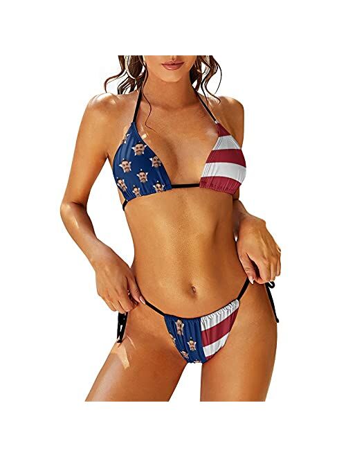 Interestprint Custom Face American Flag Women's Triangle Bikini Bathing Suit Personalized Swimsuit Bikini Sets