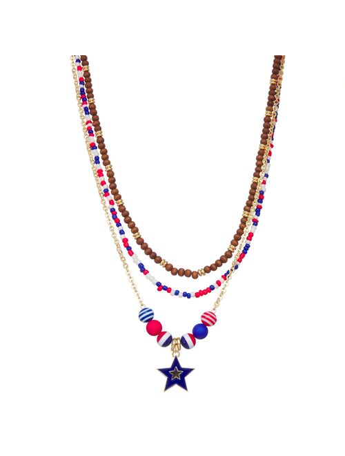 Celebrate Together Gold Tone Americana Charm Beaded Layered Necklace