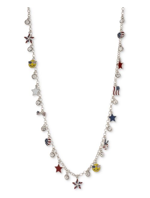 Charter Club Holiday Lane Silver-Tone Crystal Patriotic Smiley 36" Station Necklace, Created for Macy's