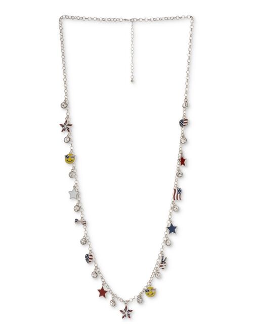 Charter Club Holiday Lane Silver-Tone Crystal Patriotic Smiley 36" Station Necklace, Created for Macy's