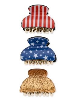 Holiday Lane 3-Pc. Set Gold-Tone Stars, Stripes & Glitter Patriotic Hair Clips, Created for Macy's