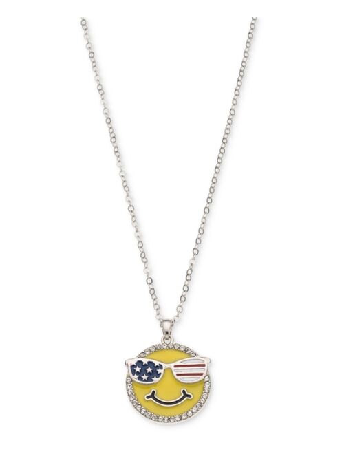 Charter Club Holiday Lane Silver-Tone Pavé Crystal Patriotic Smiley 18" Pendant Necklace, Created for Macy's