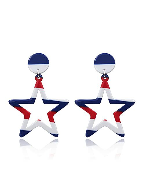 Kchies Red White Blue Patriotic Dangle Earrings Women Girls July 4th Acrylic Star Studs Earrings Jewelry for Fourth Independence Memorial Day Party Favor Decor Accessorie