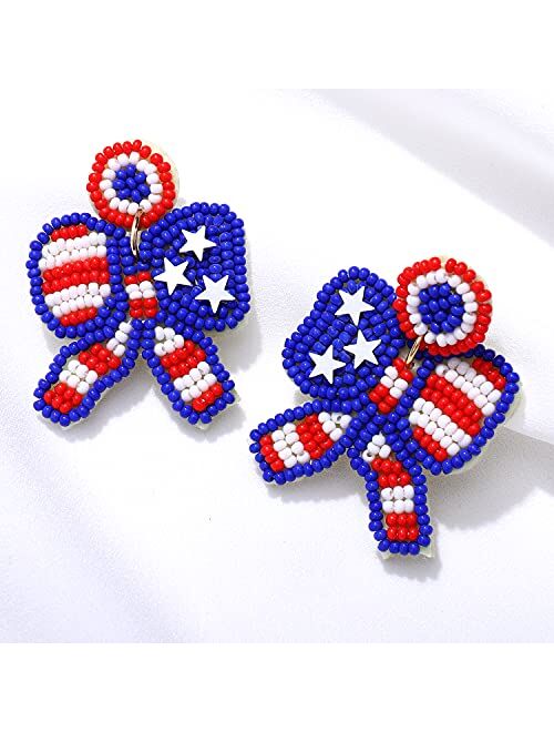 Cenapog American Flag Earrings for Women Girls, Patriotic Beaded Star Drop Dangle Earrings, Memorial Day earrings 4th of July Independence Day Earrings, Holiday Earrings 