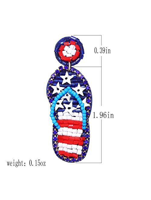 Lenoocle American Flag Beaded Earrings for Women 4th of July Earrings Patriotic Red White Blue Fourth of July Handmade Seed Bead USA Drop Dangly Earrings Independence Day