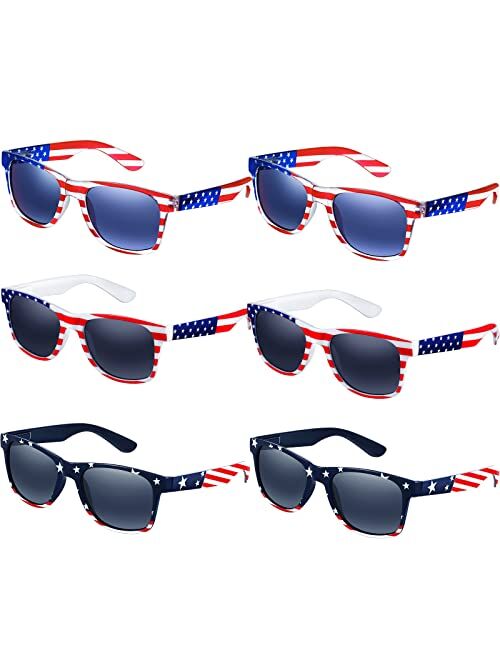 Weewooday 6 Pairs American Sunglasses Patriotic Sunglasses Classic 80s USA Flag Sunglasses American Retro Sunglasses for Men and Women 4th of July Independence Day