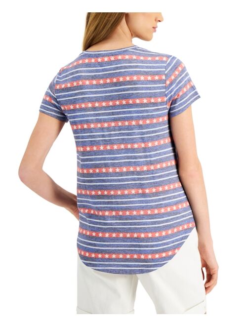 Style & Co Petite Stars & Stripes Burnout T-Shirt, Created for Macy's