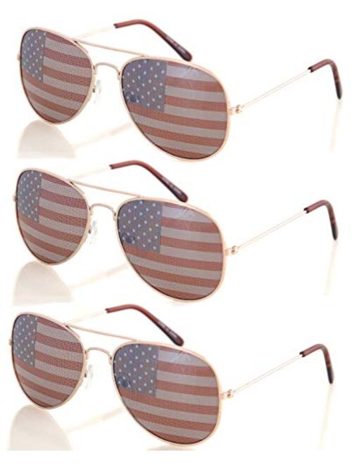Shaderz USA America Gold Aviator Sunglasses - Great Accessory for 4th of July - Set of 3