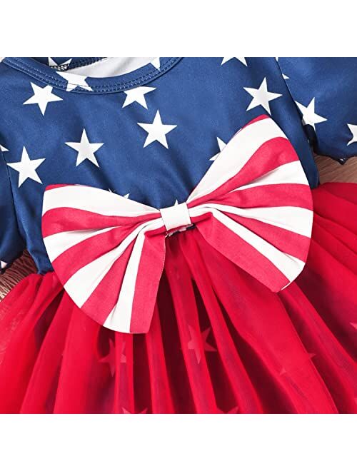 Noubeau Baby Girls 4th of July Patriotic Dress American Flag Romper+Tulle Tutu Skirt+Headband Summer Clothes Set
