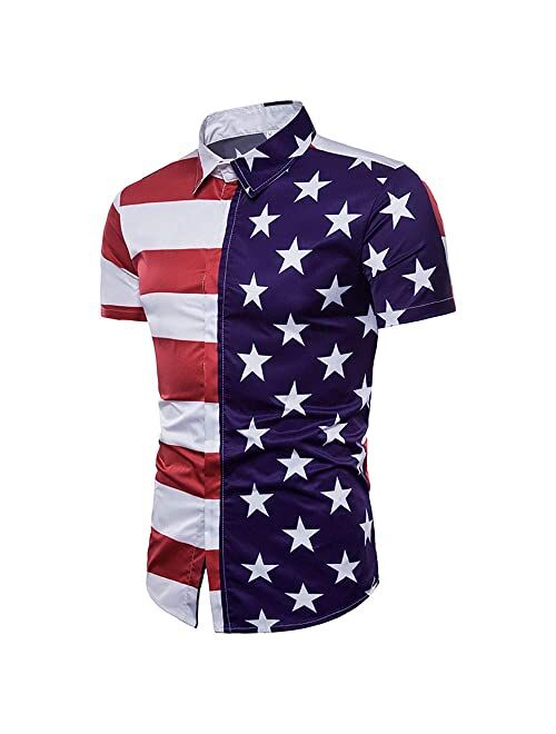 GRAJTCIN Men's American Flag Casual Button Down Short Sleeve Shirt