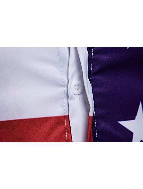 GRAJTCIN Men's American Flag Casual Button Down Short Sleeve Shirt