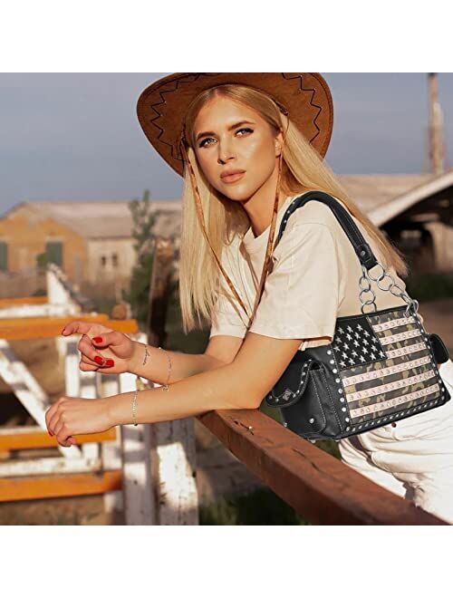 Montana West Women's Patriotic Studded Tote Satchel Handbags Concealed Carry Purse Crossbody Bags