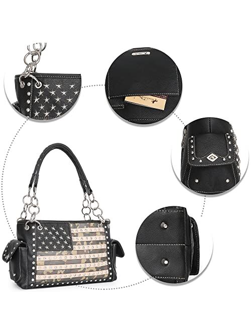 Montana West Women's Patriotic Studded Tote Satchel Handbags Concealed Carry Purse Crossbody Bags