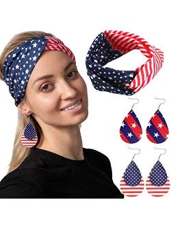 JOYIN 5 Pcs Patriotic Accessories of a US American Flag Headband, 4 Leather Earrings for 4th July Celebration, Independence Day, Memorial Day, Veterans Day, Patriotic The