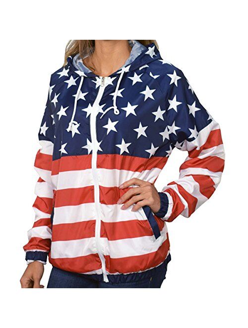 American Summer Women Full Zipper Patriotic Hoodie Jacket