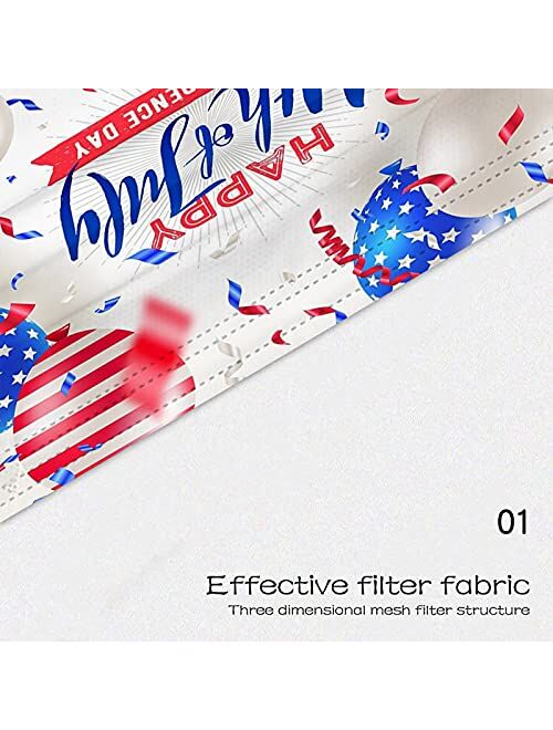 Narabb 50PC Patriotic Disposable Face Masks for Adults with Design Memorial Independence Day Paper Masks Full Face Protection