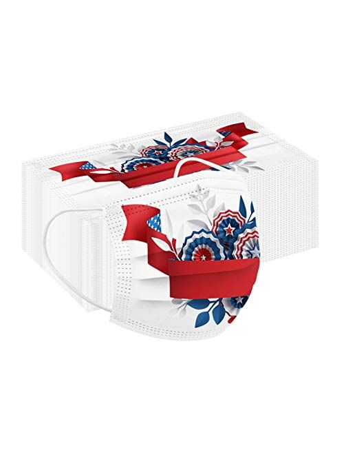 Onegirl Patriotic Disposable Mask for Adult Women Men 4th of July Independence Day Printed Paper Masks with Designs