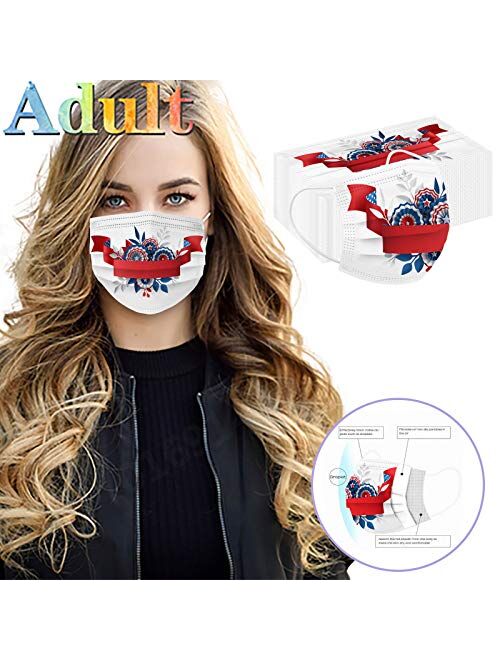 Onegirl Patriotic Disposable Mask for Adult Women Men 4th of July Independence Day Printed Paper Masks with Designs