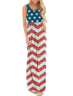 Duseedik Dress,Womens Maxi Dresses Sleeveless American Flag Print 4th July Patriotic Dress 