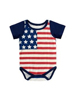 WINZIK 4th of July Baby Boy Girl Bodysuit Shirt Outfit American Flag Romper Jumpsuit Infant Kids Patriotic Clothing