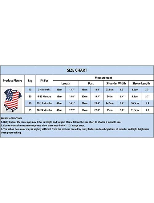 WINZIK 4th of July Baby Boy Girl Bodysuit Shirt Outfit American Flag Romper Jumpsuit Infant Kids Patriotic Clothing