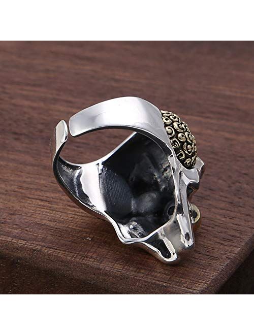 Forfox Gothic Real 925 Sterling Silver Clown Joker Skull Ring for Men Women,Open and Adjustable