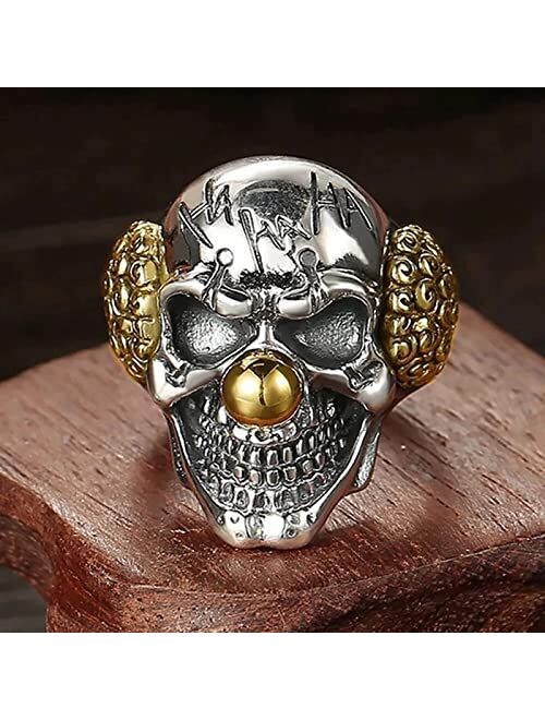 Generic NHUNGNHI STORE Gothic Stainless Steel Clown Joker Skull Ring for Men Women Adjustable Size 7-13 (11)
