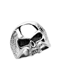 Skeleton Jewelry Sterling Silver Punisher Skull Wide Cast Ring (Size 8)